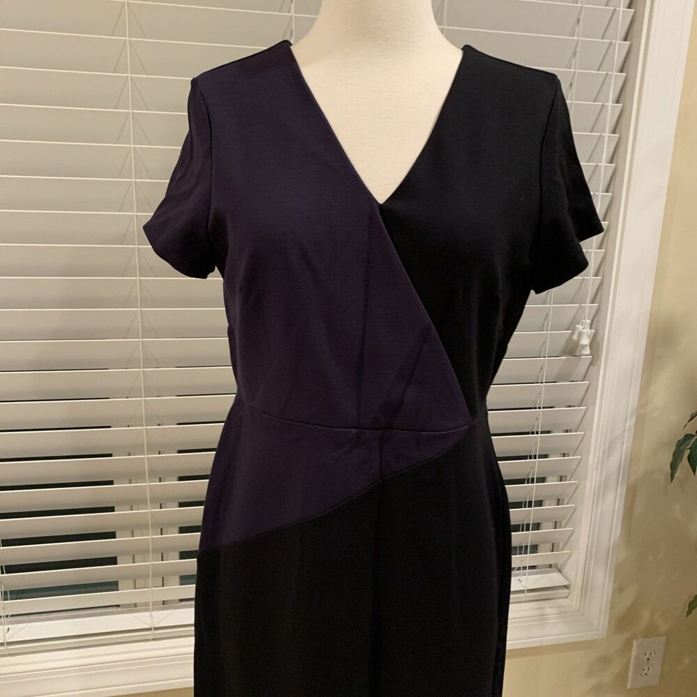 Ann Taylor Dress Womens Size 6 Color Block Sheath Short Sleeves Purple/Black - Picture 2 of 8